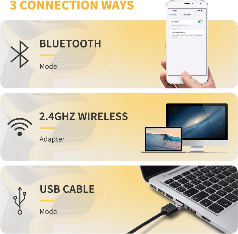 NetumScan Bluetooth QR Barcode Scanner, 3 in 1 Automatic Wireless 1D 2D Barcode Reader USB Image Code Scanner for Store, Warehouse POS, Computer, Tablet, iPad, iPhone, Android - Image 2